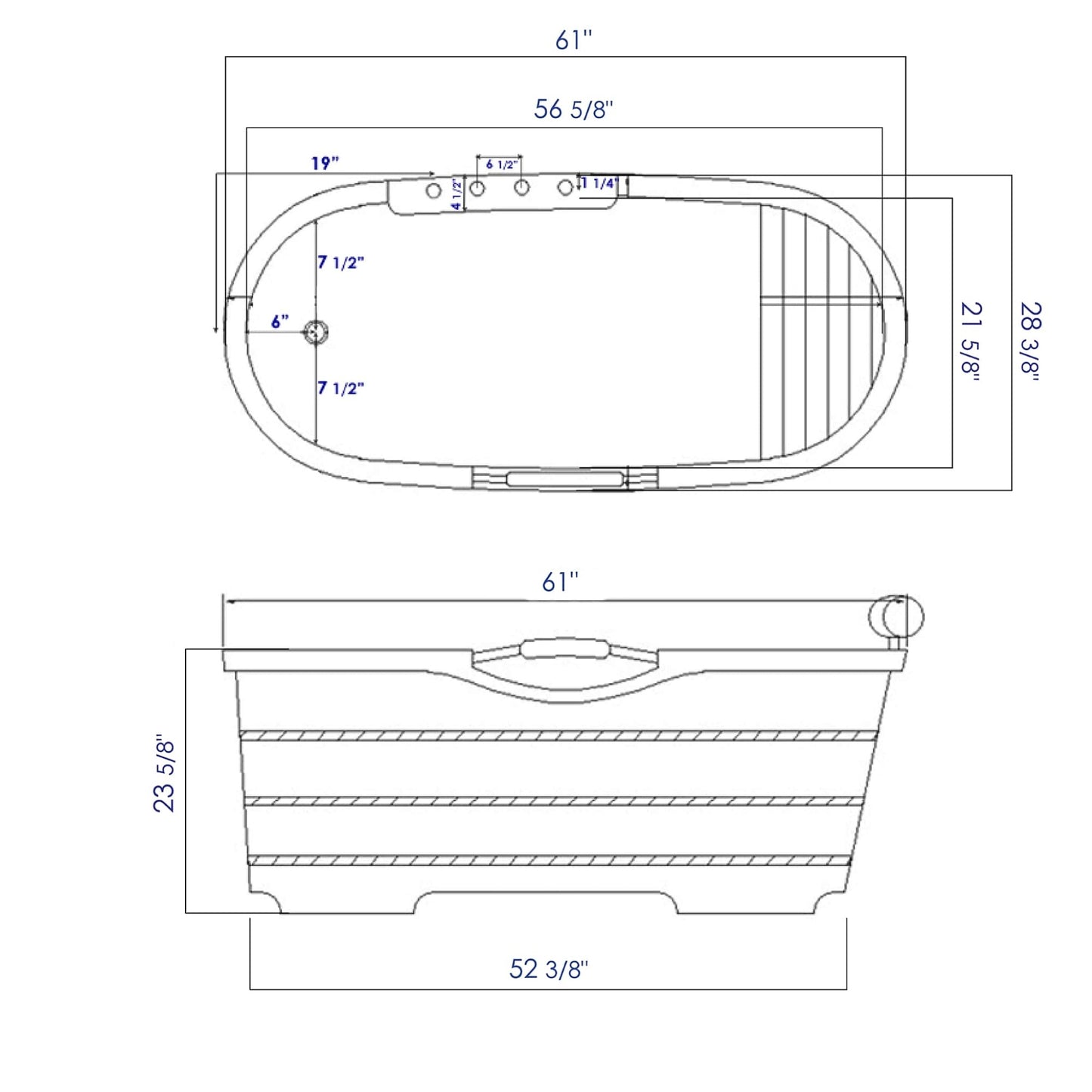 ALFI brand AB1136 61'' Free Standing Cedar Wooden Bathtub with Tub Filler