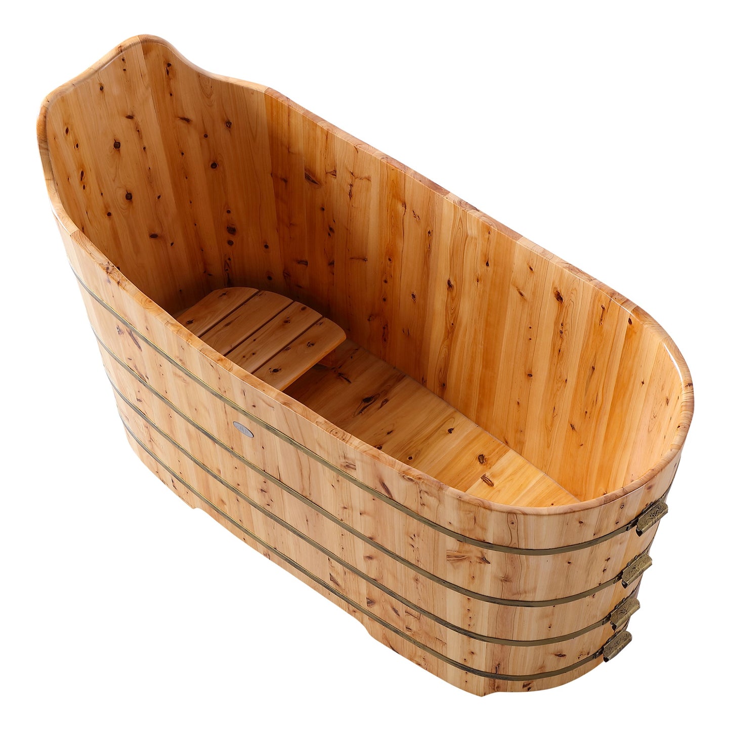 ALFI brand AB1103 59 Inch Free Standing Cedar Wood Bathtub with Bench