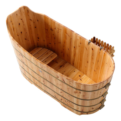 ALFI brand AB1103 59 Inch Free Standing Cedar Wood Bathtub with Bench