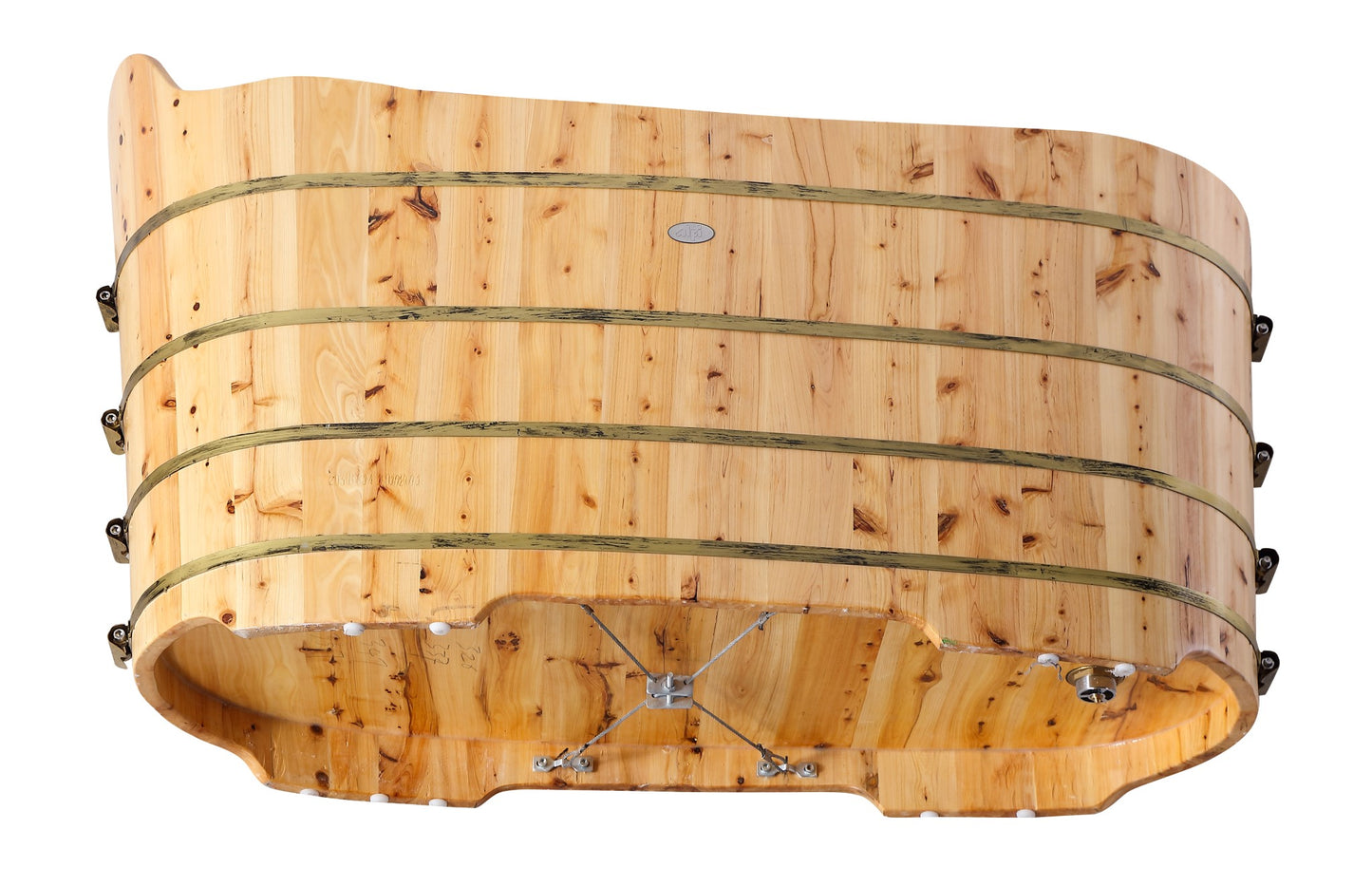 ALFI brand AB1103 59 Inch Free Standing Cedar Wood Bathtub with Bench
