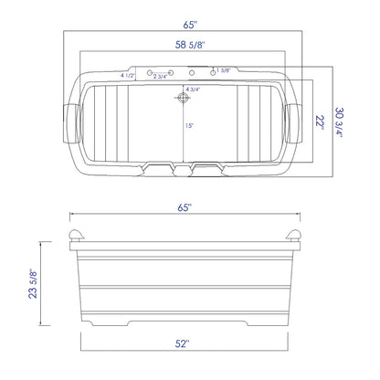 ALFI brand AB1130 65" 2 Person Free Standing Cedar Wooden Bathtub with Fixtures & Headrests