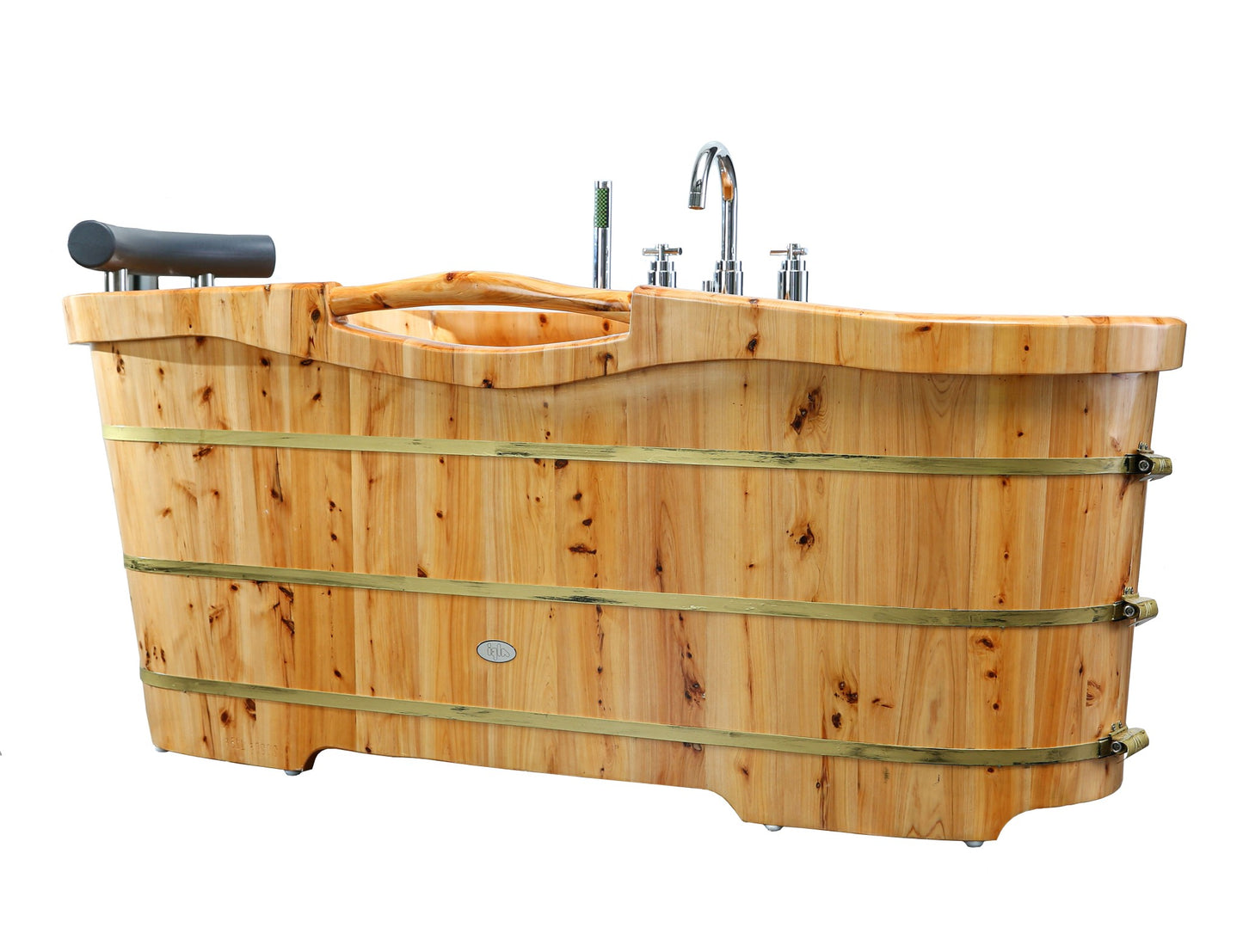 ALFI brand AB1136 61'' Free Standing Cedar Wooden Bathtub with Tub Filler