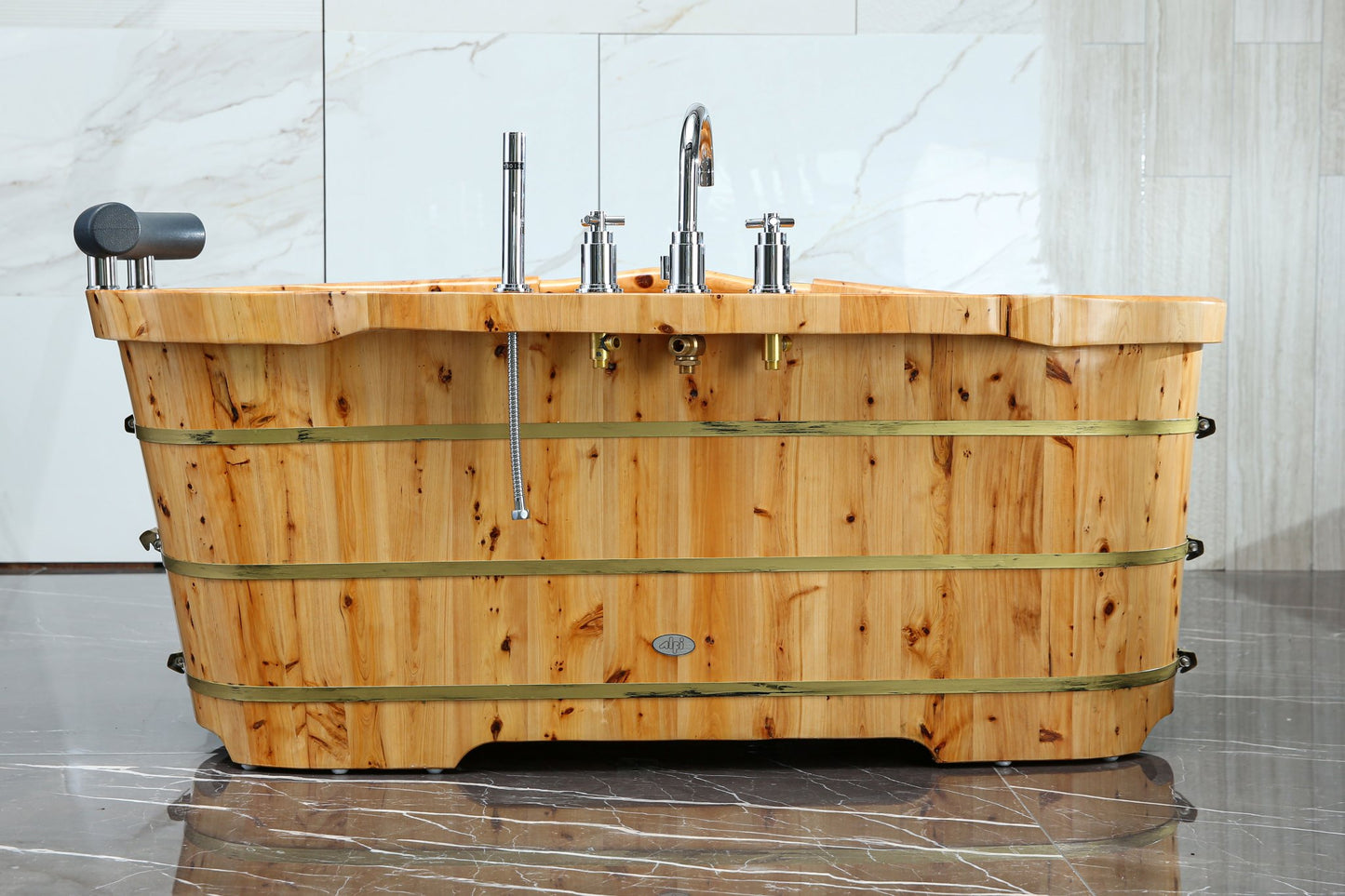ALFI brand AB1136 61'' Free Standing Cedar Wooden Bathtub with Tub Filler