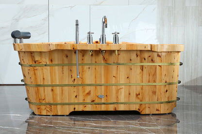 ALFI brand AB1136 61'' Free Standing Cedar Wooden Bathtub with Tub Filler