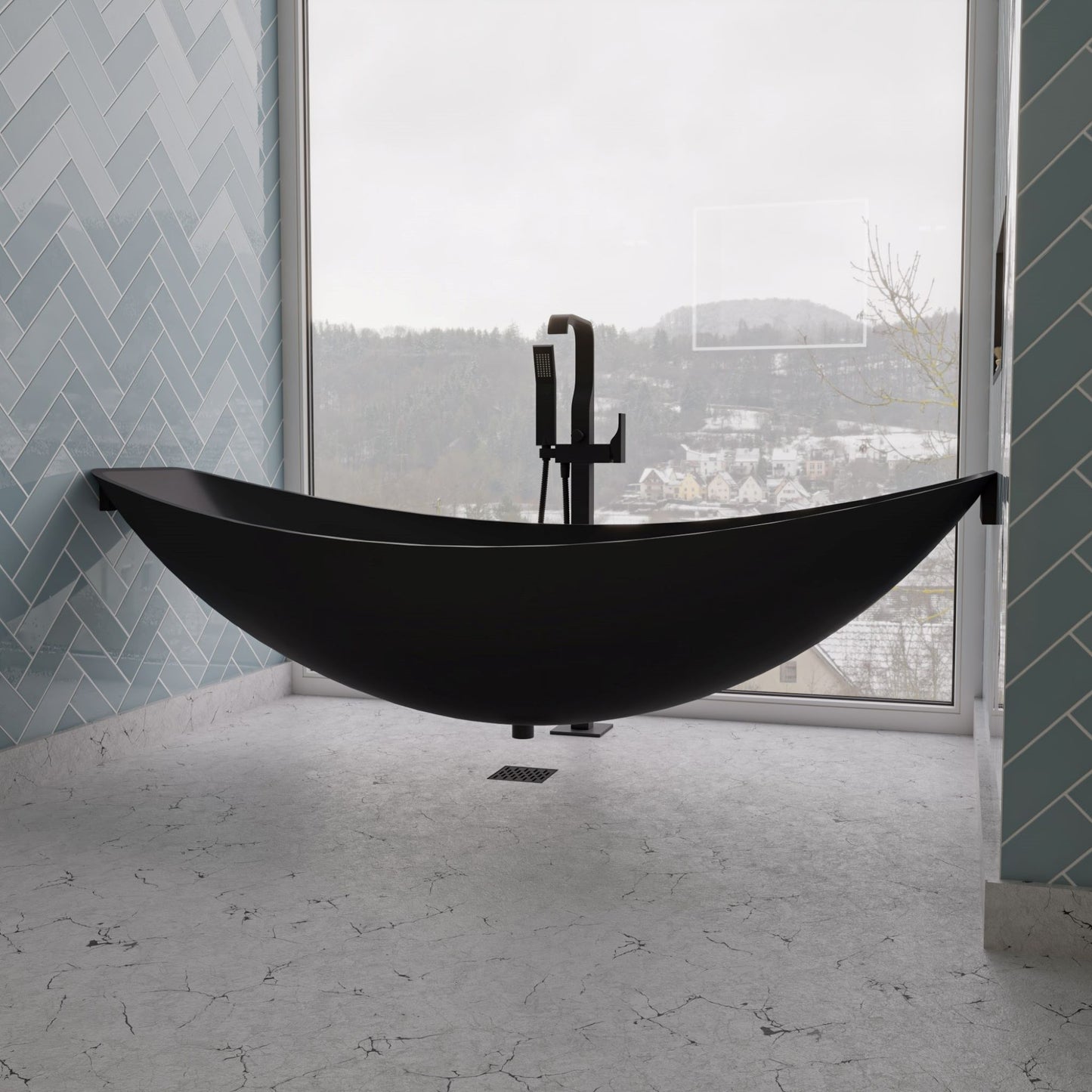 ALFI brand AB2180 Floor Mount Tub Filler with Shower Head Polished/Brushed