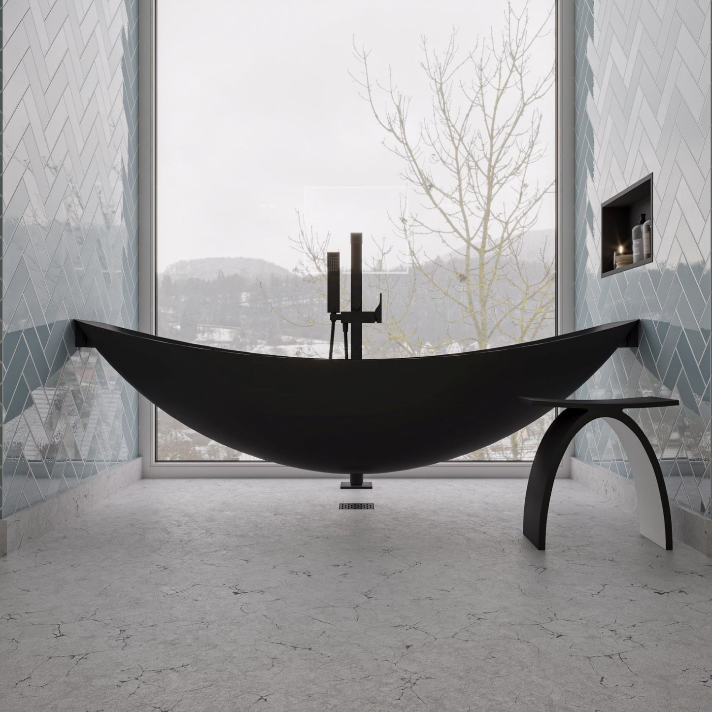 ALFI brand AB2180 Floor Mount Tub Filler with Shower Head Polished/Brushed
