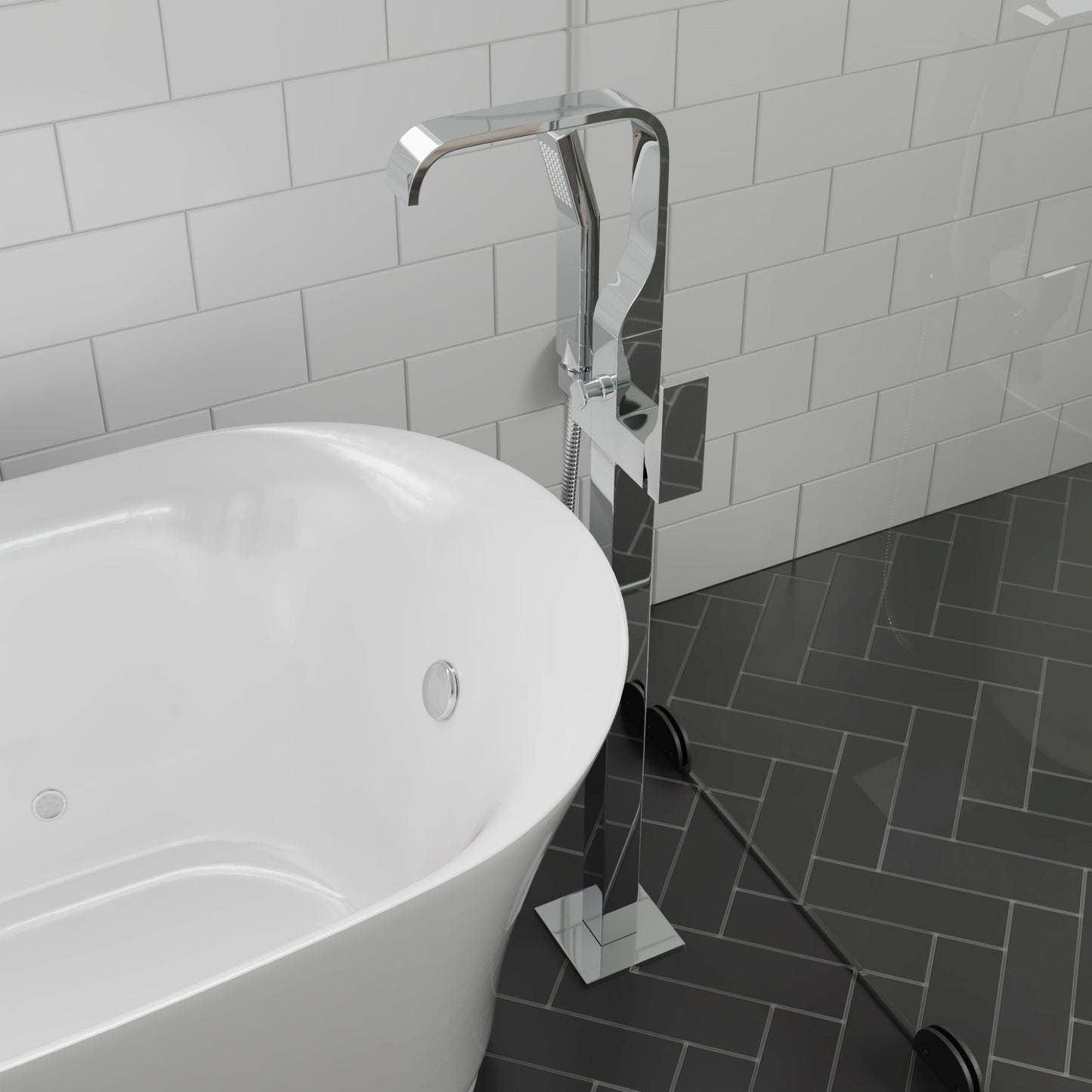 ALFI brand AB2180 Floor Mount Tub Filler with Shower Head Polished/Brushed