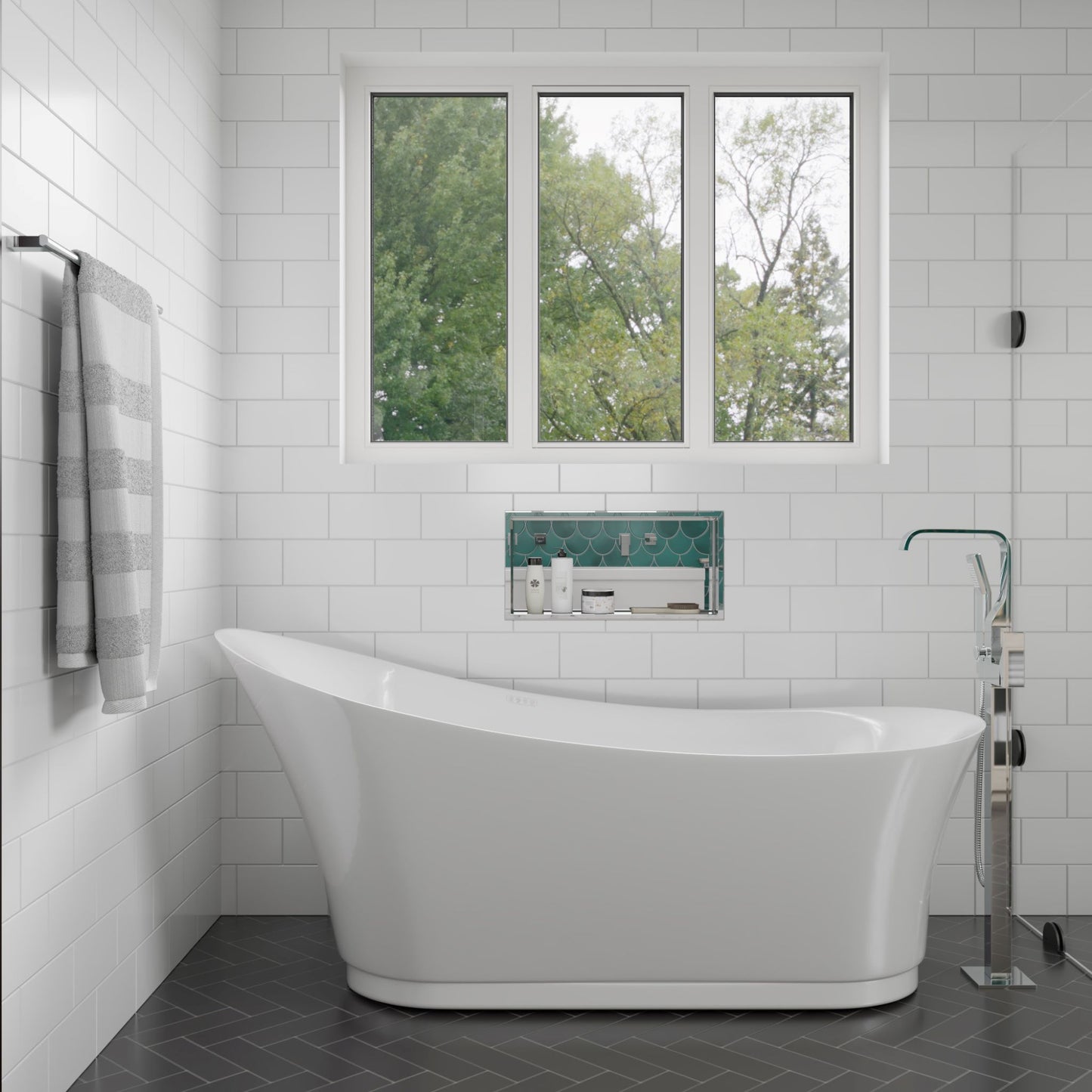 ALFI brand AB2180 Floor Mount Tub Filler with Shower Head Polished/Brushed