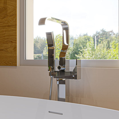 ALFI brand AB2180 Floor Mount Tub Filler with Shower Head Polished/Brushed