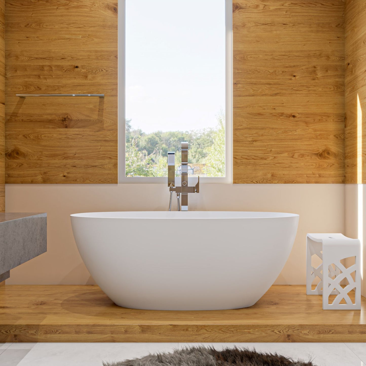ALFI brand AB2180 Floor Mount Tub Filler with Shower Head Polished/Brushed
