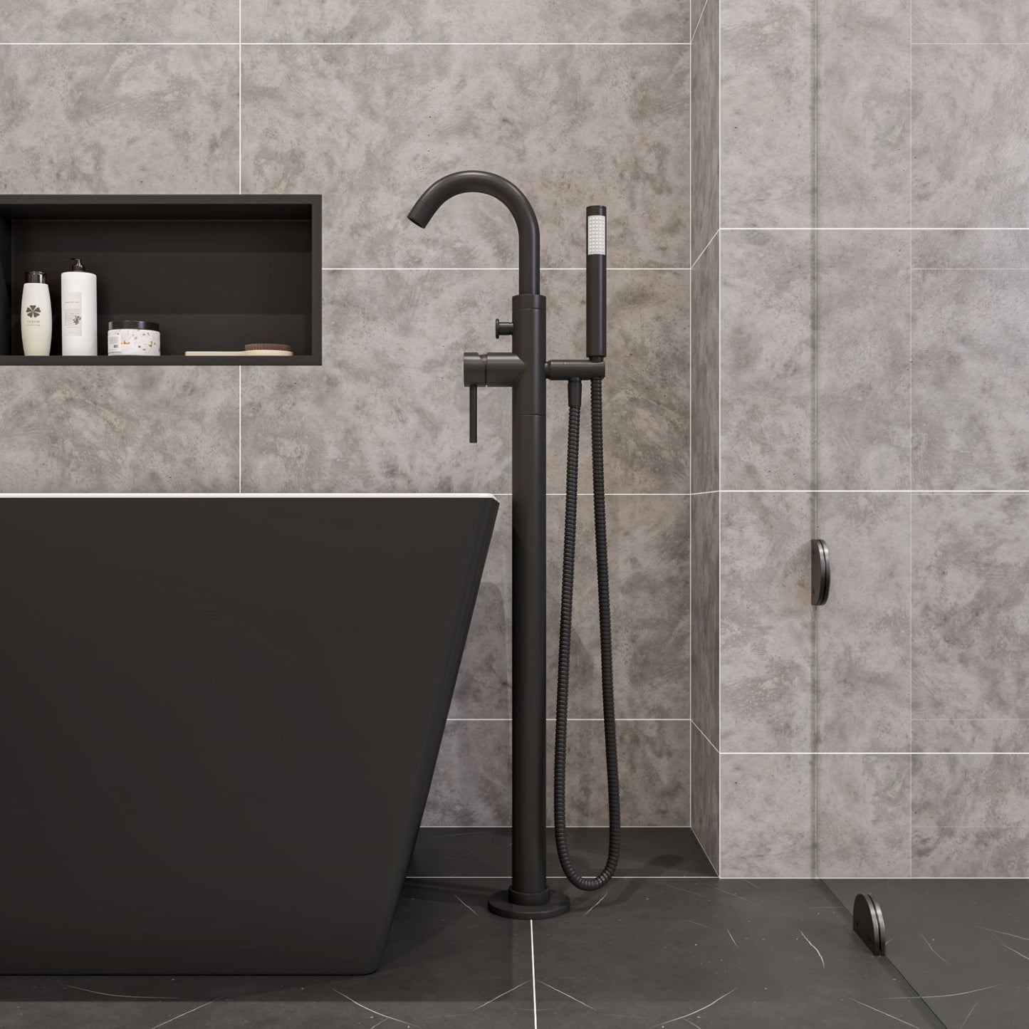 Alfi brand AB2534 Floor Mount Tub Filler with Shower Head Polished/Brushed