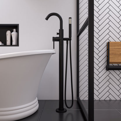 Alfi brand AB2534 Floor Mount Tub Filler with Shower Head Polished/Brushed