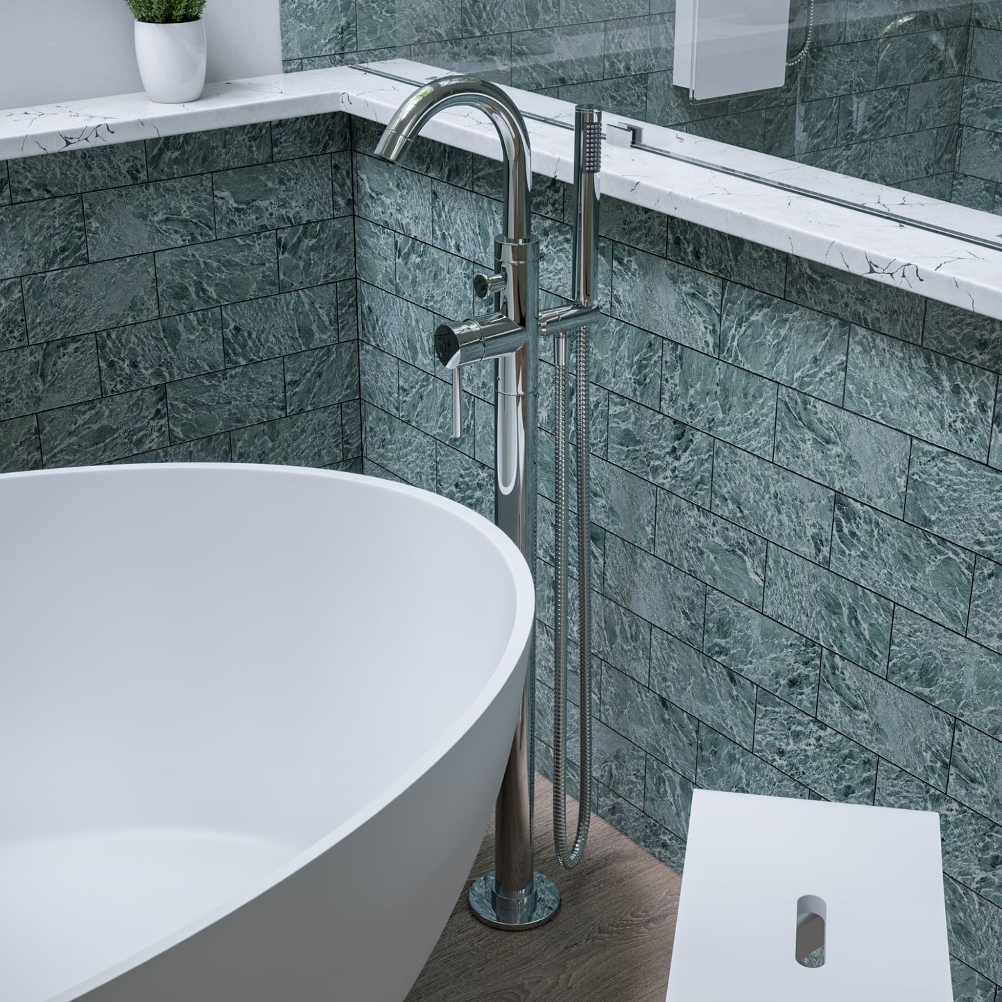 Alfi brand AB2534 Floor Mount Tub Filler with Shower Head Polished/Brushed