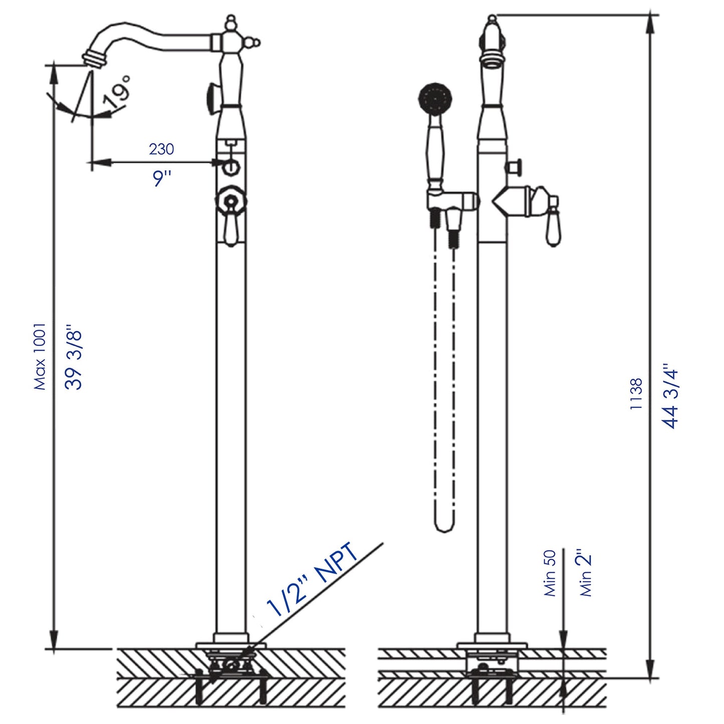 ALFI brand AB2553 Free Standing Floor Mounted Bath Tub Filler