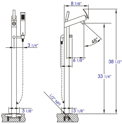 ALFI brand AB2728 Floor Mounted Tub Filler + Mixer Hand Held Shower Head