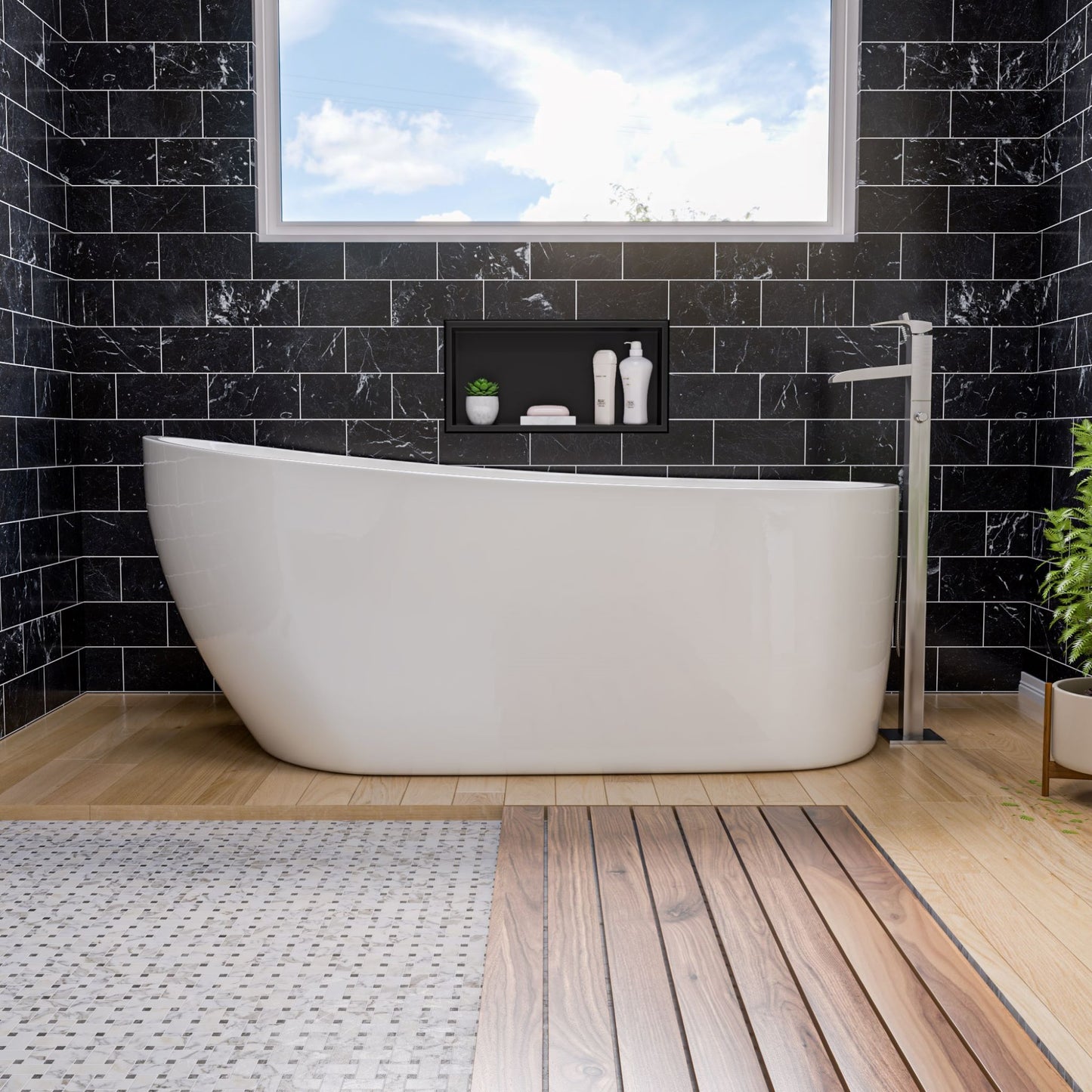 ALFI brand AB2843 Single Hole Floor Mounted Waterfall Tub Filler