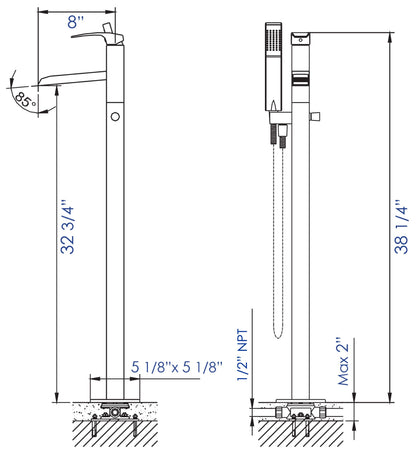 ALFI brand AB2843 Single Hole Floor Mounted Waterfall Tub Filler