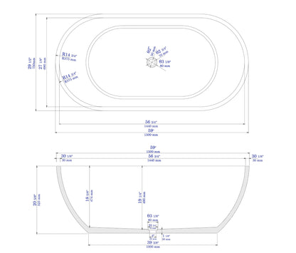 ALFI brand ABCO59TUB 59" Solid Concrete Oval Freestanding Bathtub