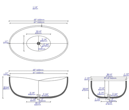 ALFI brand ABCO63TUB 63" Solid Concrete Gray Matte Oval Bathtub