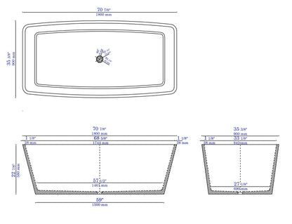 ALFI brand ABCO71TUB 71" Solid Concrete Rectangular Freestanding Bathtub