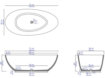 ALFI brand ABCO72TUB 72" Solid Concrete Tear Drop Freestanding Bathtub