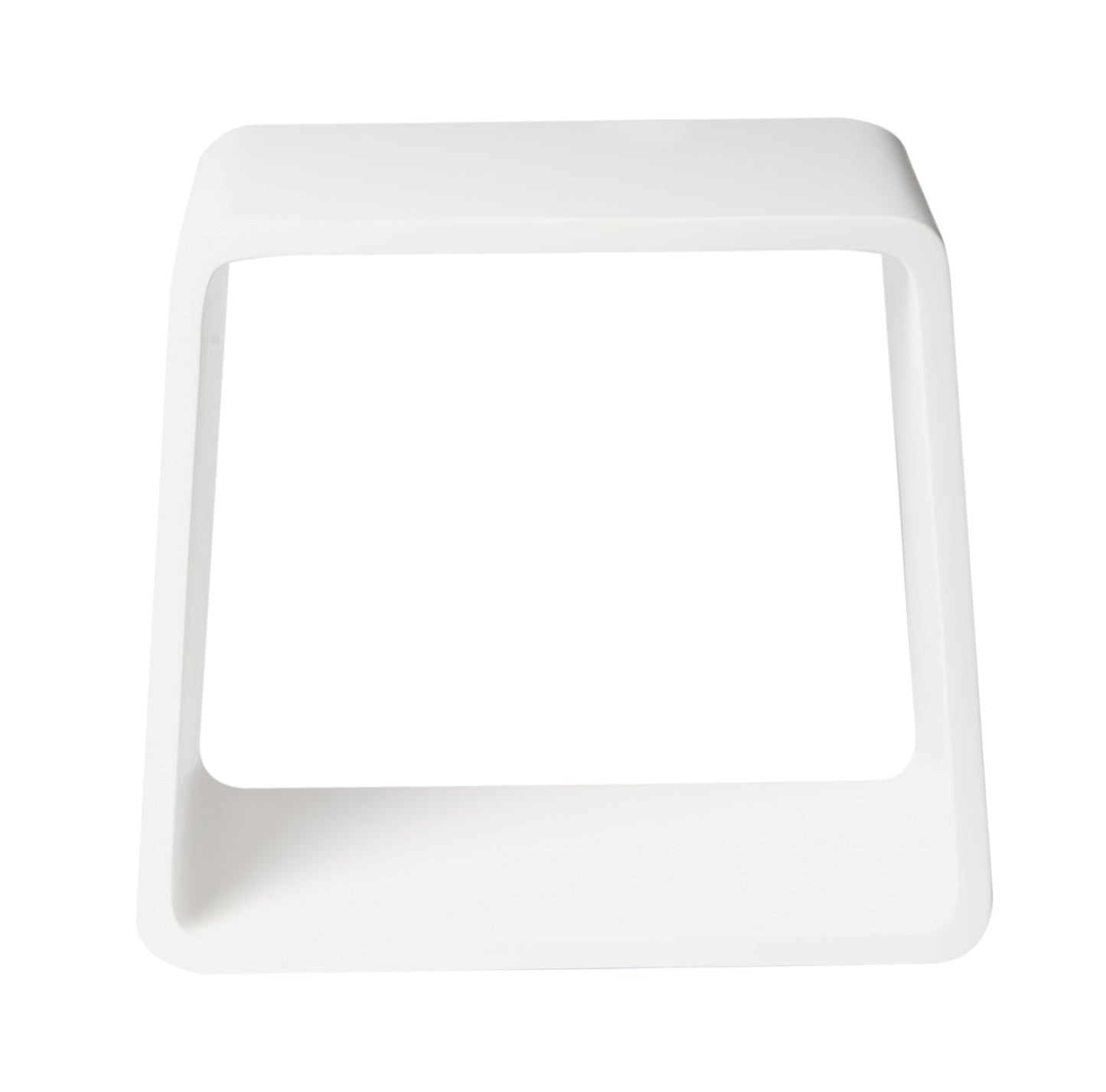 ALFI Brand angled view of White cube-shaped bathroom stool on a white background. - Luxe Tub Source
