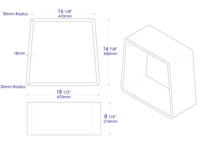 ALFI Brand Technical drawing of a geometric shape bathroom stool with dimensions labeled. - Luxe Tub Source