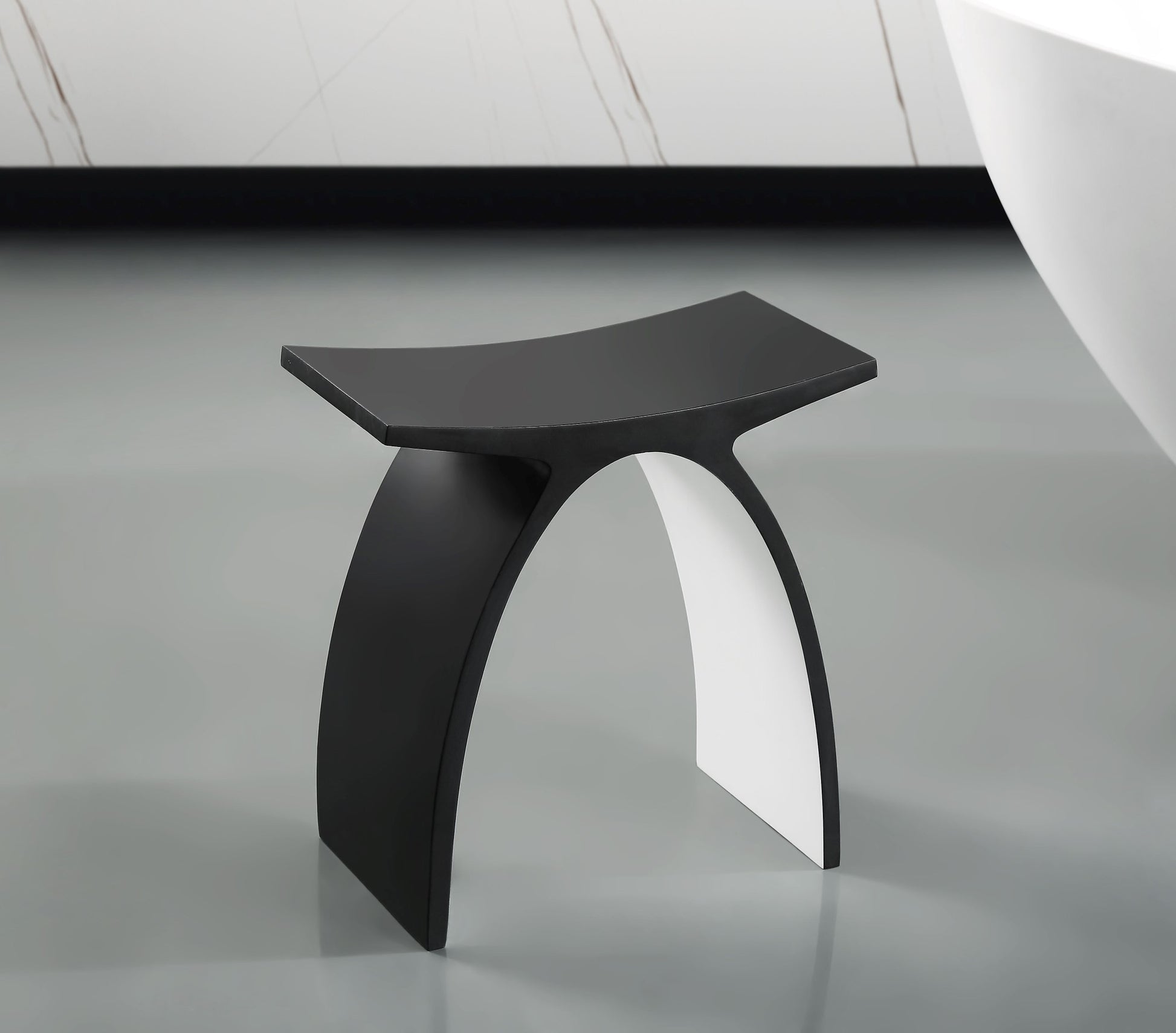 ALFI Brand Modern black stool on a reflective surface with a neutral background. - Luxe Tub Source