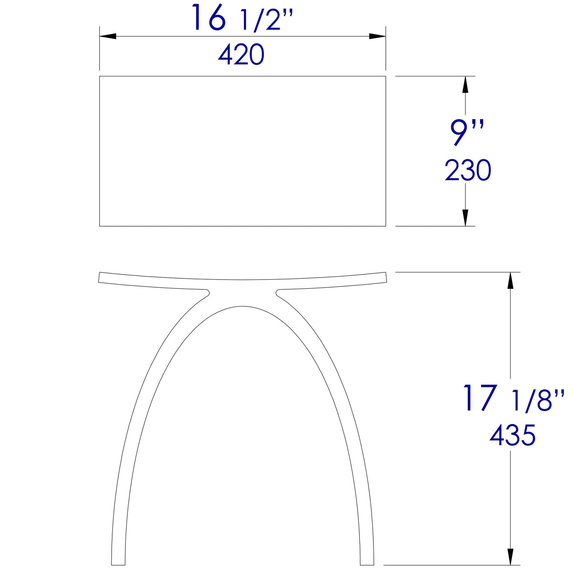 ALFI Brand bathroom stool Measurement chart with dimensions labeled in inches and millimeters. - Luxe Tub Source