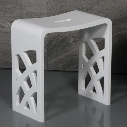 ALFI Brand White stool with lattice design on a dark gray background. - Luxe Tub Source
