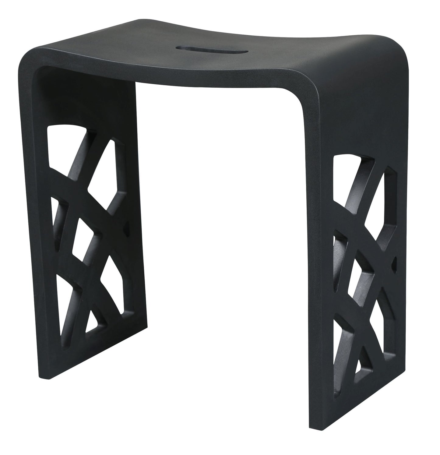 ALFI Brand Black stool with geometric lattice design on a white background. - Luxe Tub Source