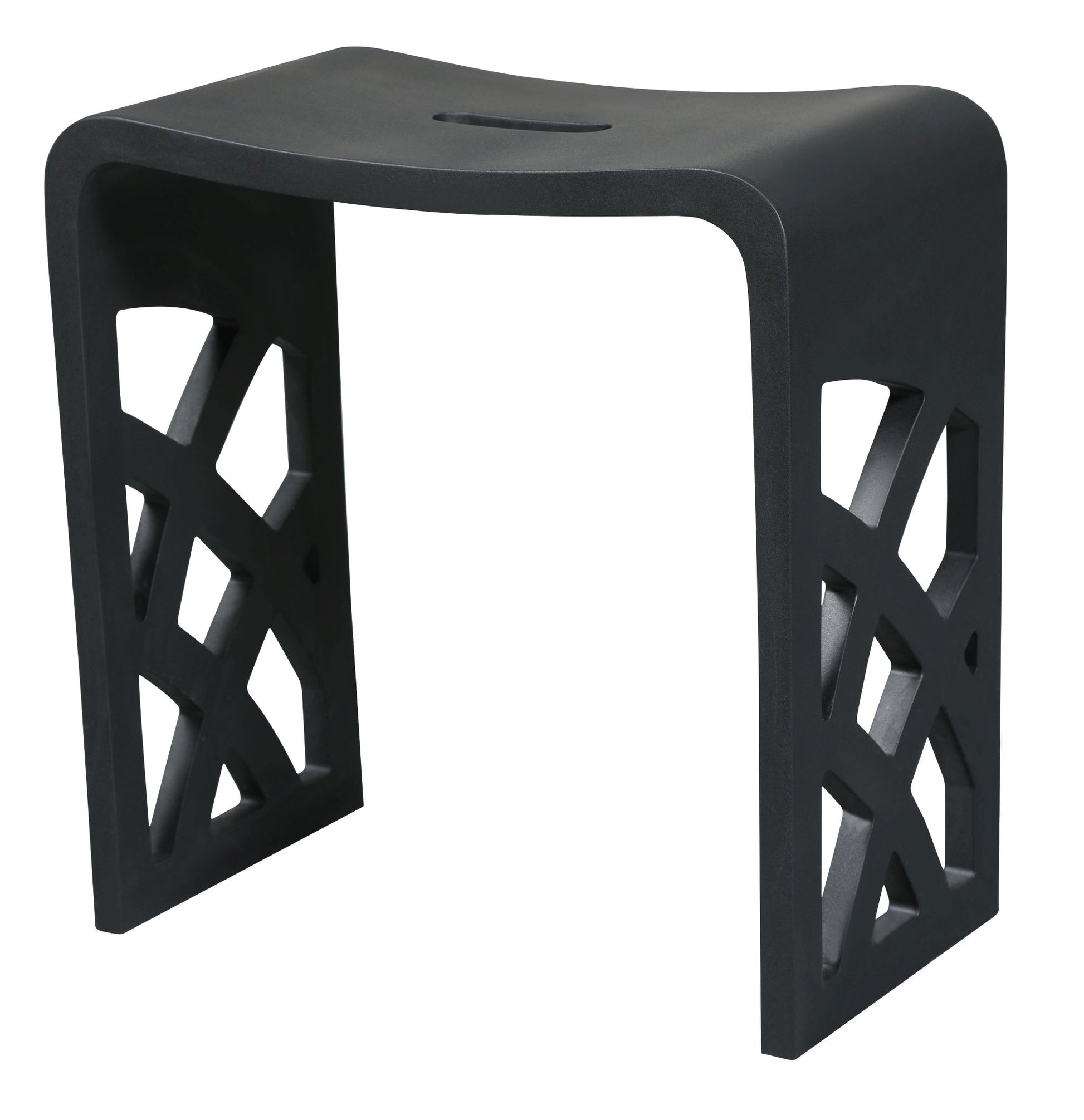 ALFI Brand Black stool with geometric lattice design on a white background. - Luxe Tub Source