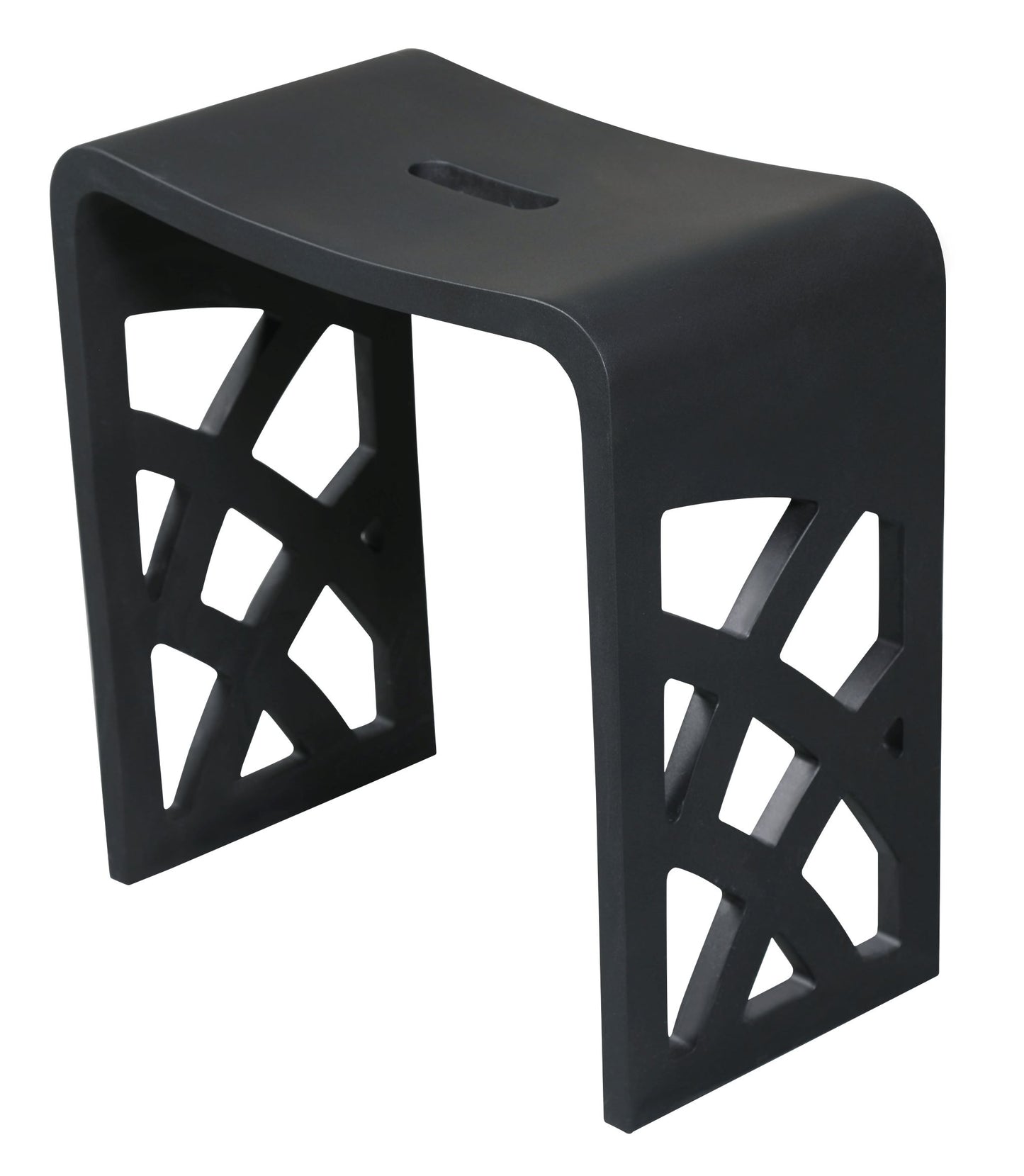 ALFI Brand side view of Black stool with geometric lattice design on a white background. - Luxe Tub Source