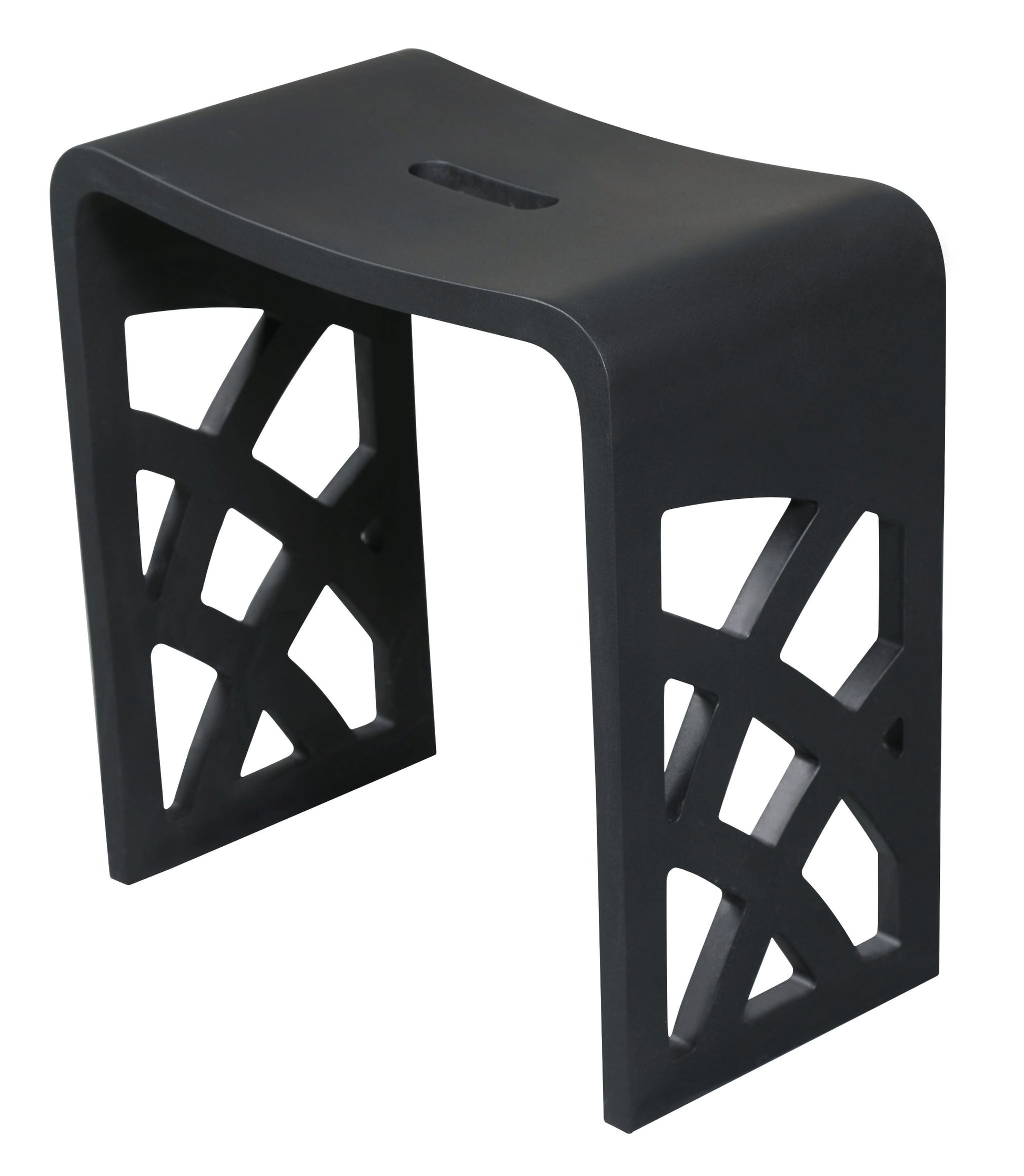 ALFI Brand side view of Black stool with geometric lattice design on a white background. - Luxe Tub Source