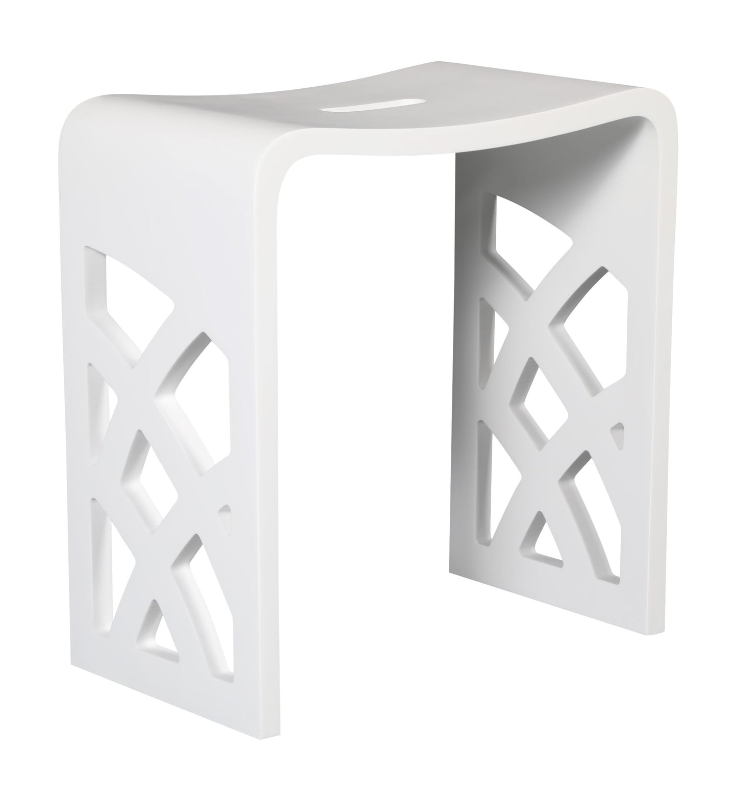 ALFI Brand White stool with geometric cut-out design on a white background.  - Luxe Tub Source