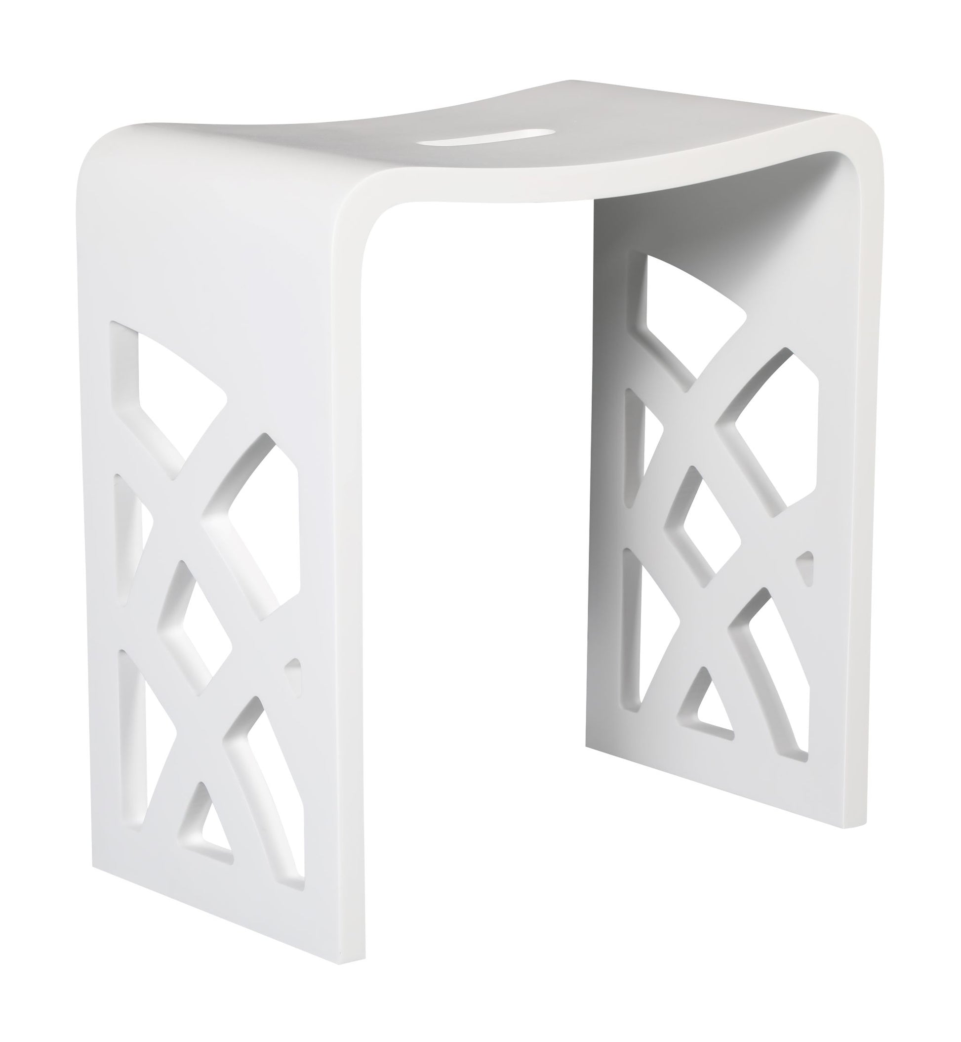 ALFI Brand White stool with geometric cut-out design on a white background.  - Luxe Tub Source