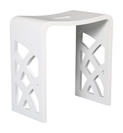 ALFI Brand White stool with geometric cut-out design on a white background.  - Luxe Tub Source