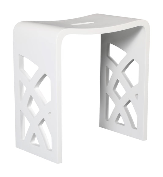 ALFI Brand White stool with geometric cut-out design on a white background.  - Luxe Tub Source