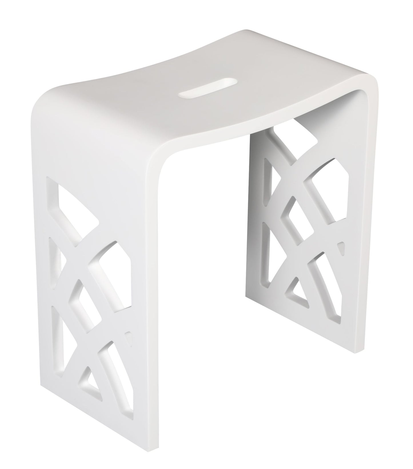 ALFI Brand White stool with lattice design on a white background. - Luxe Tub Source