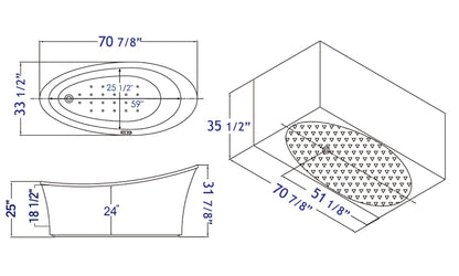 EAGO AM1800 70" White Free Standing Oval Air Bubble Bathtub