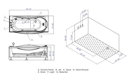 EAGO AM189ETL-L 6 ft Right Drain Acrylic White Whirlpool Bathtub w Fixtures