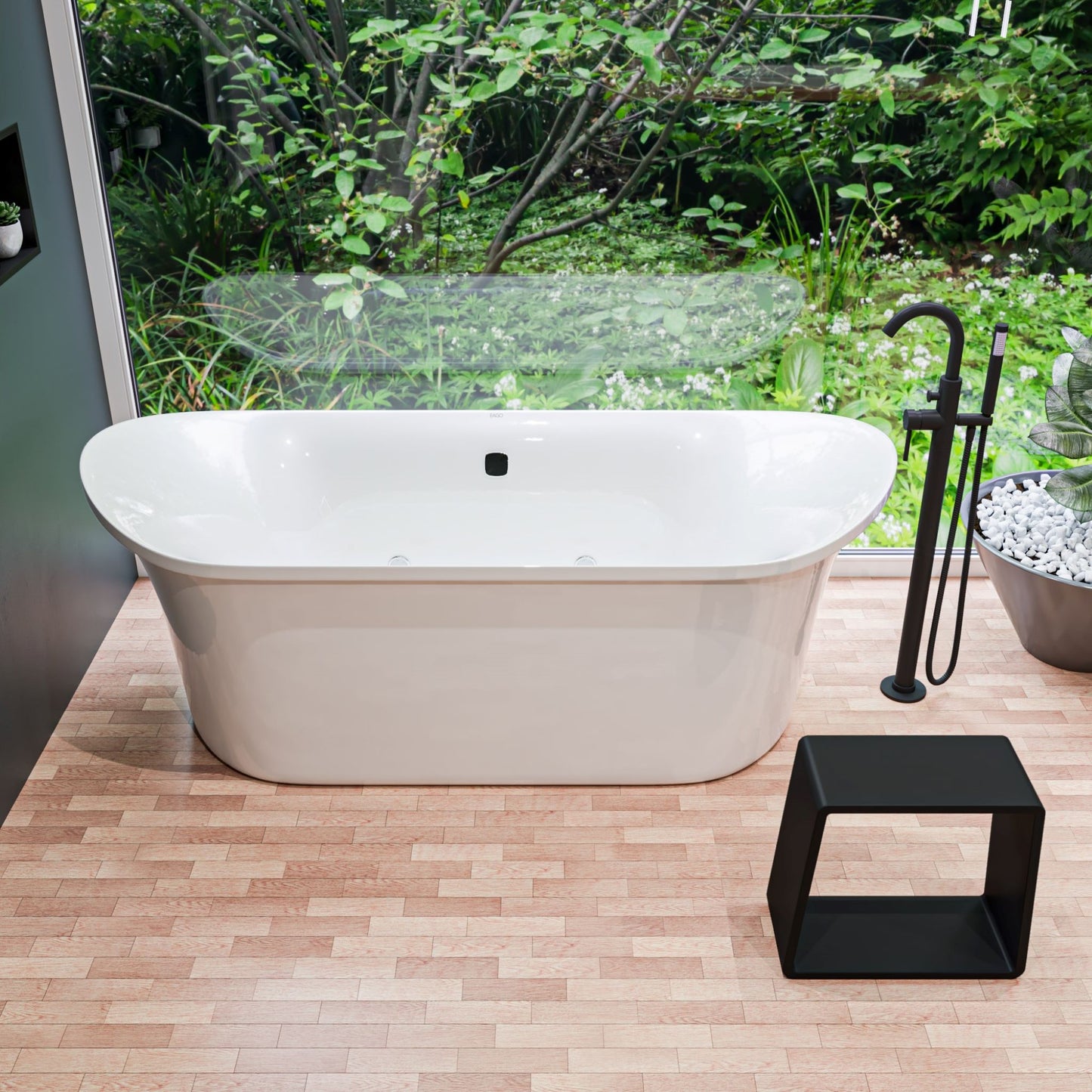 EAGO AM1900 74" White Free Standing Oval Air Bubble Bathtub