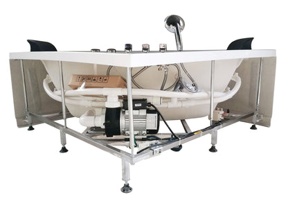 EAGO AM200 5' Rounded Modern Double Seat Corner Whirlpool Bath Tub with Fixtures