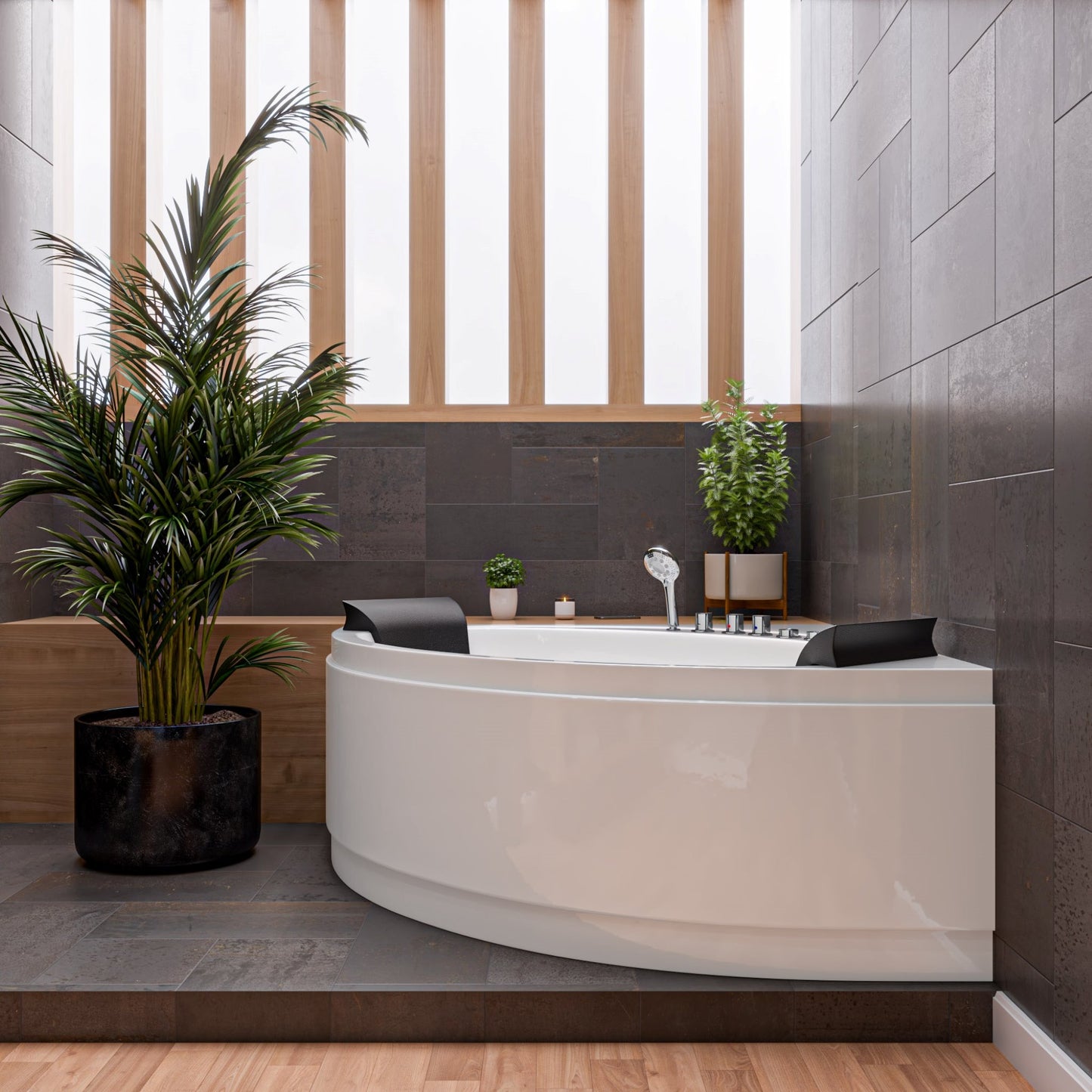 EAGO AM200 5' Rounded Modern Double Seat Corner Whirlpool Bath Tub with Fixtures