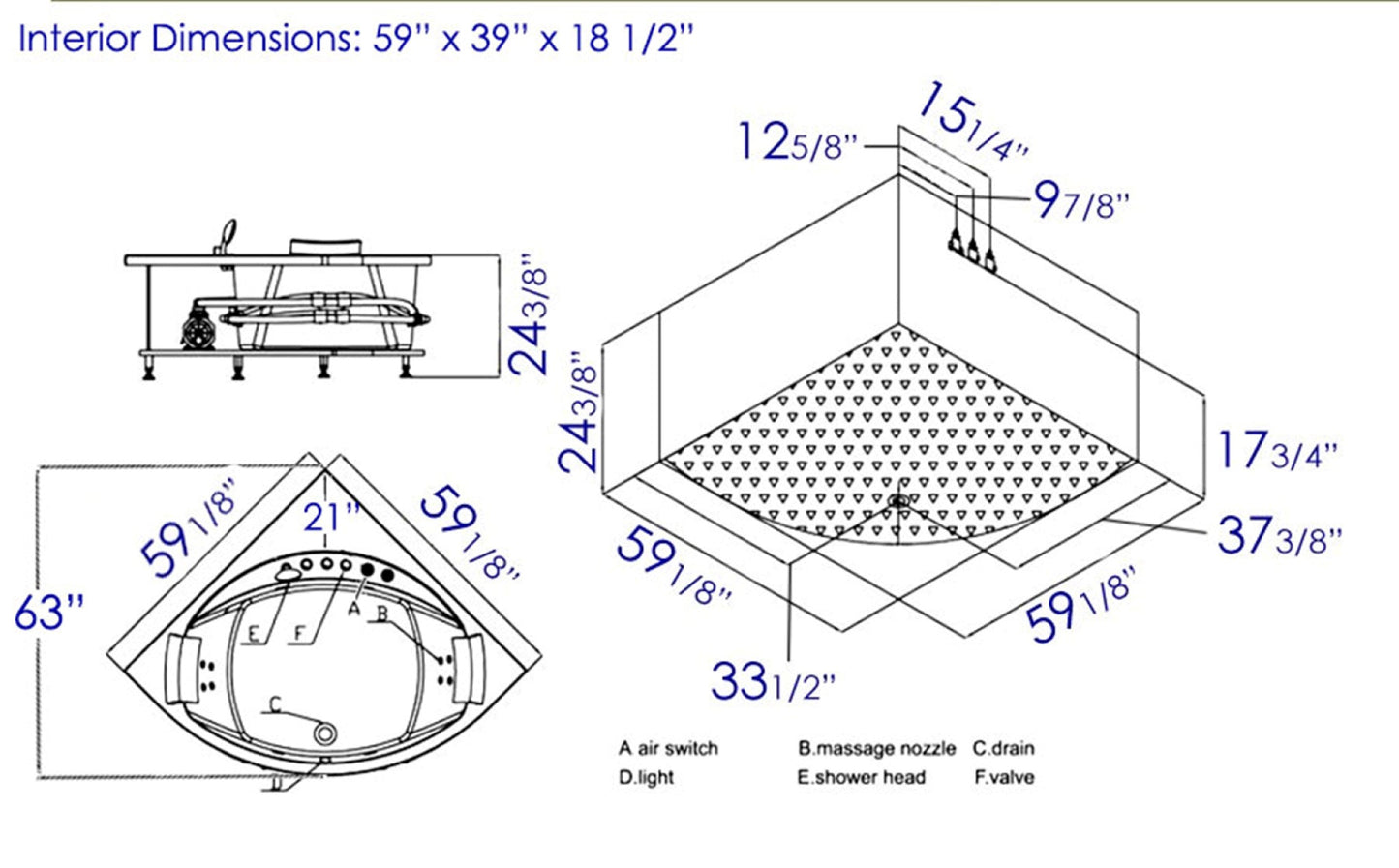 EAGO AM200 5' Rounded Modern Double Seat Corner Whirlpool Bath Tub with Fixtures