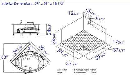 EAGO AM200 5' Rounded Modern Double Seat Corner Whirlpool Bath Tub with Fixtures