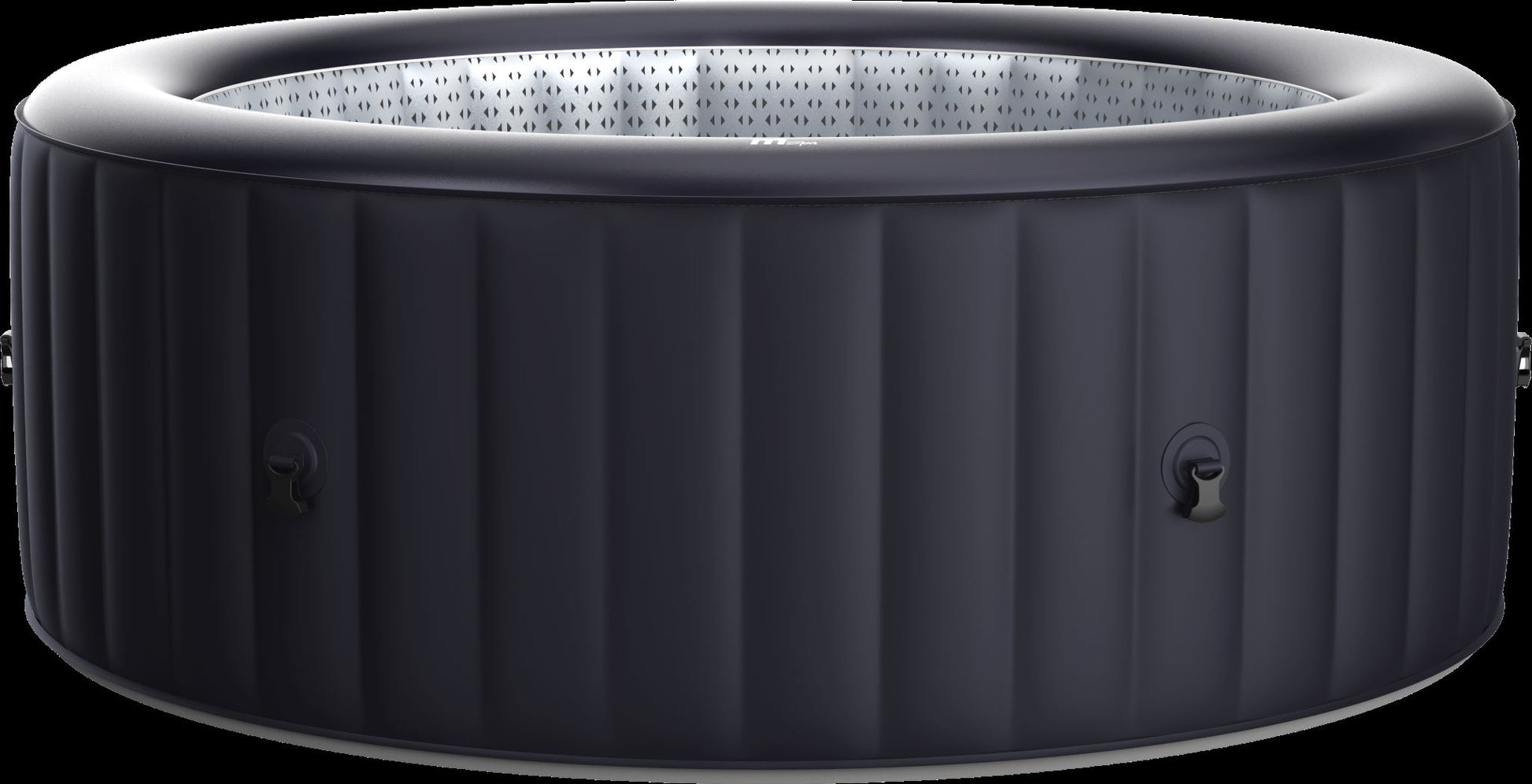 An inflatable MSpa hot tub on a black background