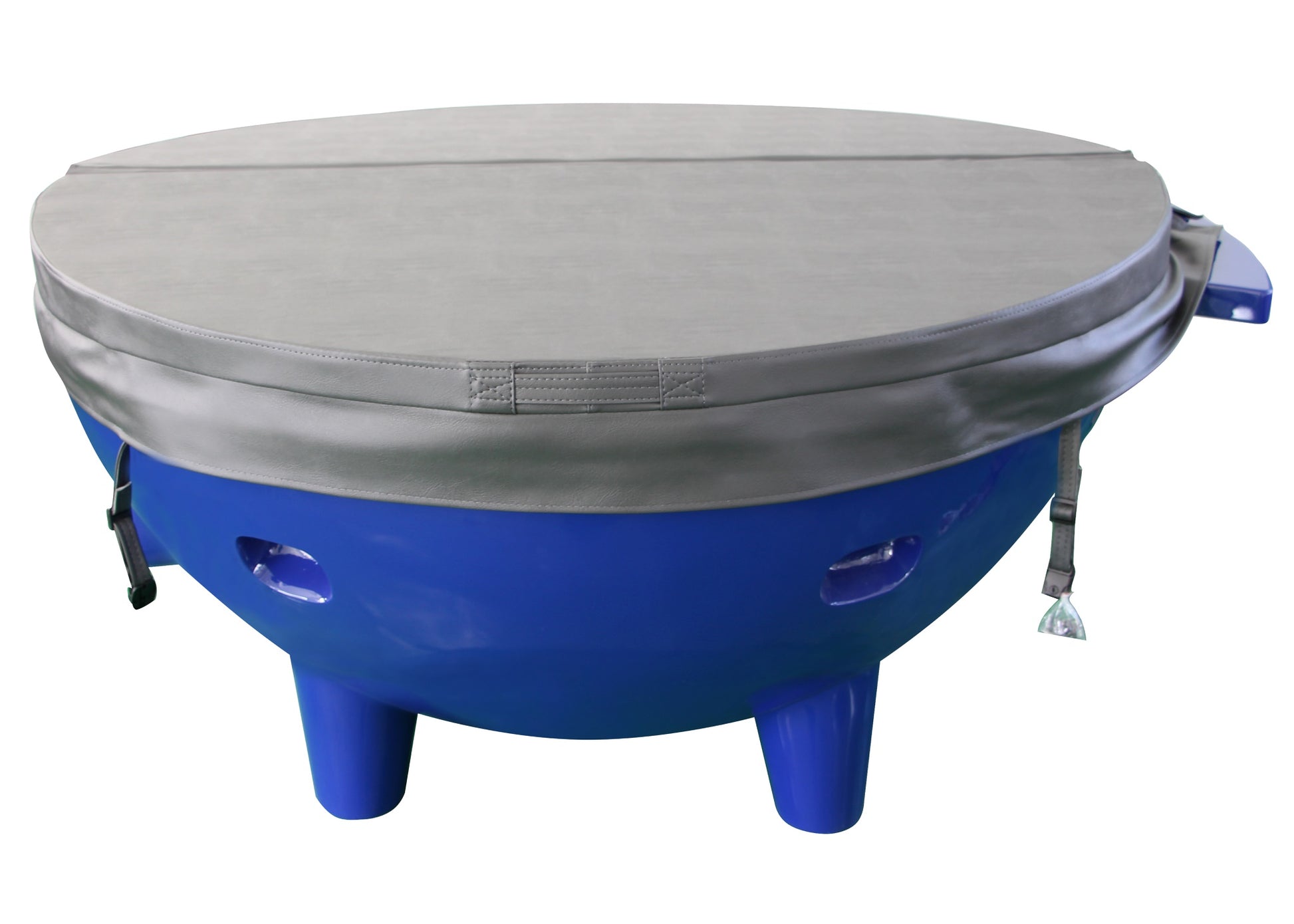 ALFI Brand Blue Outdoor Wood-Burning Hot Tub with hot tub cover fully on - Luxe Tub Source