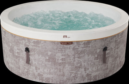 MSpa Hot tub with bubbling water and 'Mspa' branding on a white background. - Luxe Tub Source