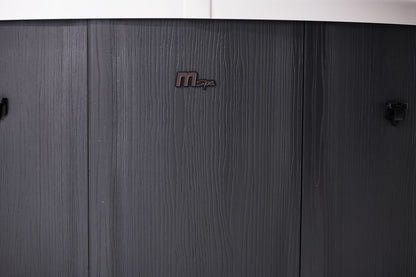 Dark wooden surface of the exterior of a Mspa hot tub.